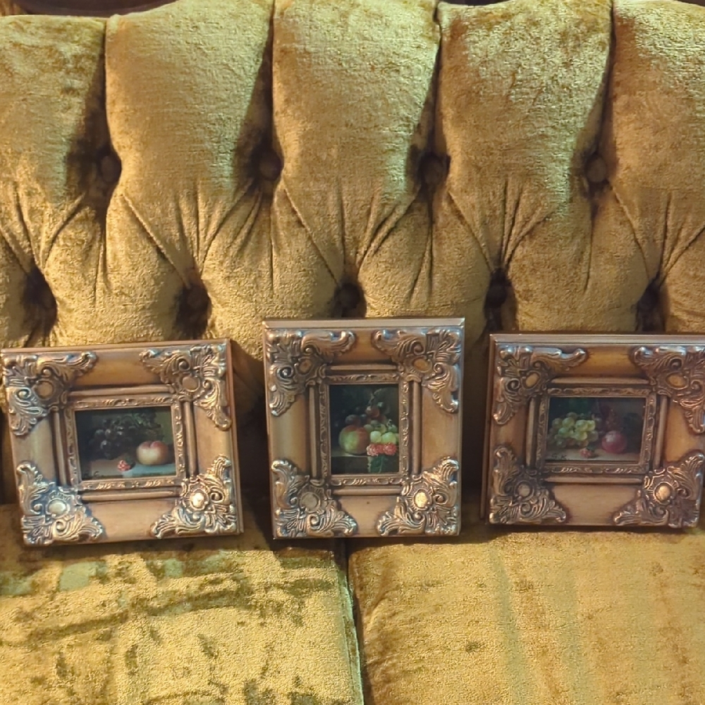 Three little vintage still life paintings.